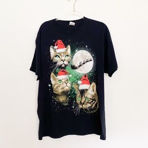 Ugly tacky Christmas crazy cat T-shirt